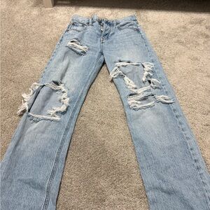 Aeropostale Light Blue Distressed Straight Leg Jeans